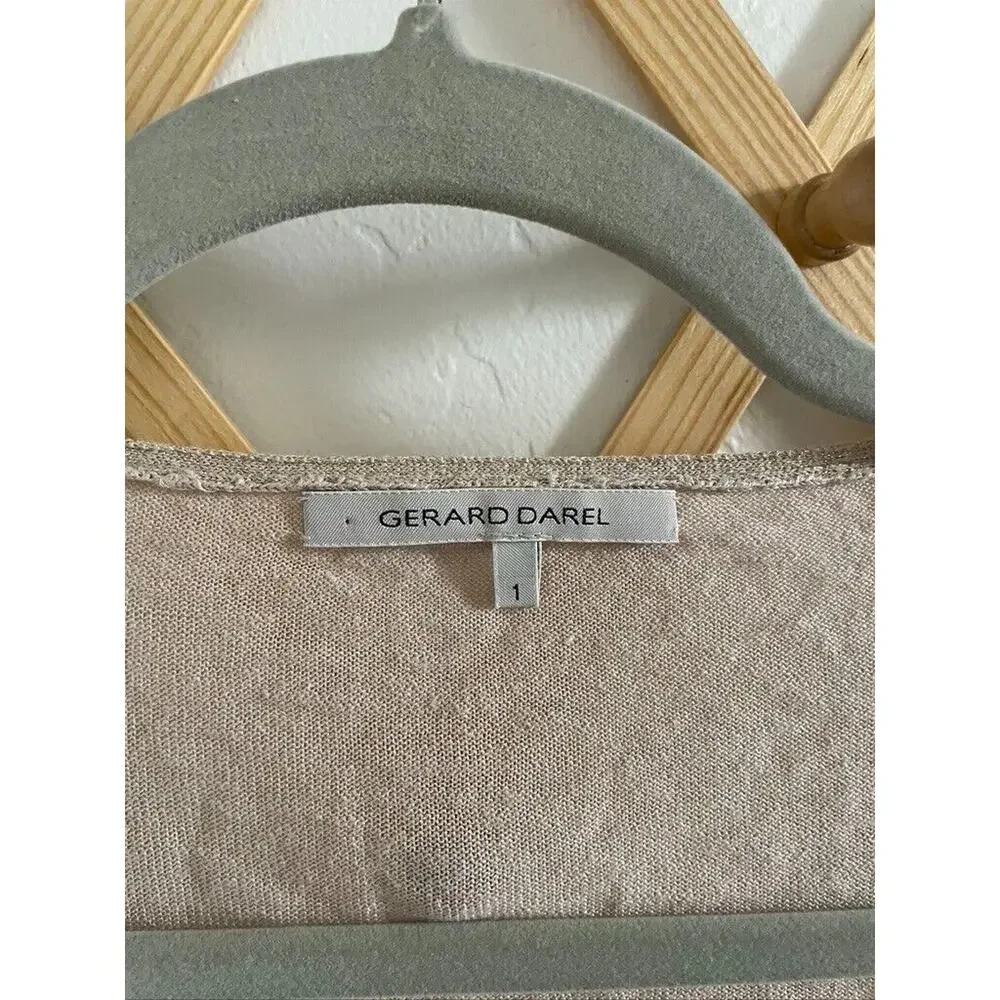 Gerard Darel Sweater Women's Linen Silk Blend Cardigan Open Front Small Tan Belt - Picture 3 of 10